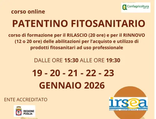 Patentino fitosanitario, ultimi giorni per iscriversi al corso online