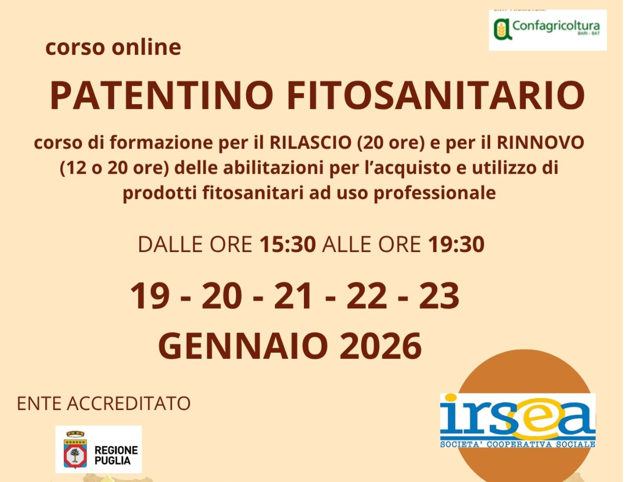 Patentino fitosanitario, ultimi giorni per iscriversi al corso online